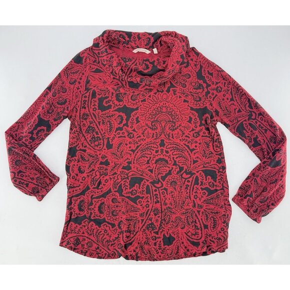 Soft Surroundings  Red/Black Paisley Kendra Waffle‎ Stretch Knit Top Sz M Boho - Picture 4 of 8